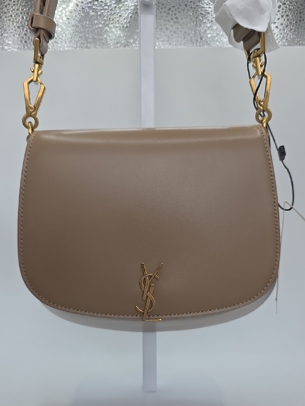 Saint Laurent Taupe Saddle Crossbody with Gold Hardware